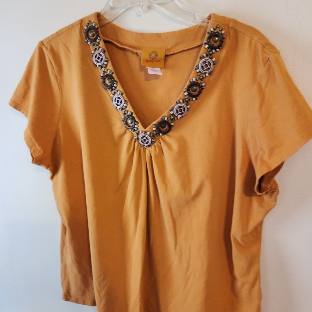 Ruby Rd. Mustard Embellished Blouse - Picture 2 of 4